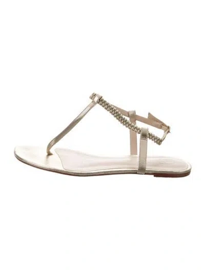 Pre-owned Porte & Paire Leather T-strap Sandals In Gold/metallic