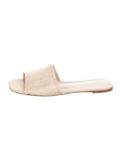Pre-owned Porte & Paire Raffia Tweed Pattern Slides In Neutrals