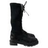 Porte & Paire Ribbed-knit Lace-up High Combat Boots In Black Leather In Black