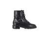 Porte & Paire Ribbed-knit Trimmed Combat Boots In Black Leather In Black