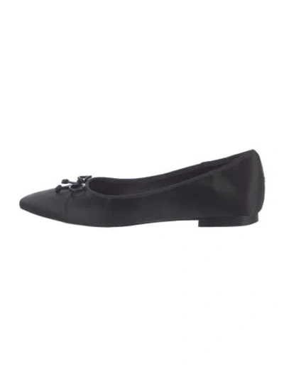 Pre-owned Porte & Paire Satin Bow Accents Ballet Flats In Black