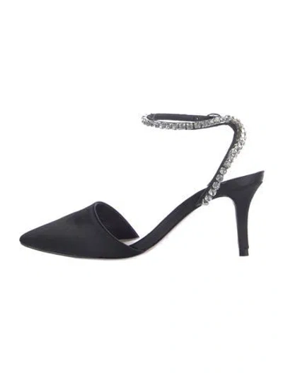 Pre-owned Porte & Paire Satin Slingback Pumps In Blue