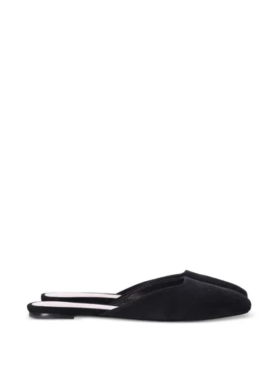 Pre-owned Porte & Paire Square-toe Suede Mules In Black
