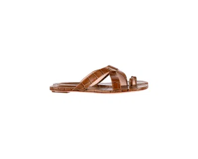 Porte & Paire Strappy Flat Sandals In Brown Leather