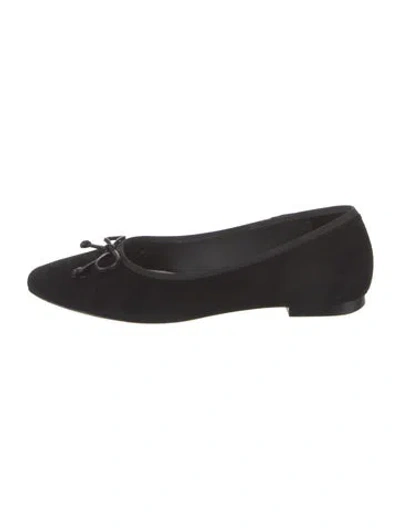 Pre-owned Porte & Paire Suede Bow Accents Ballet Flats In Black