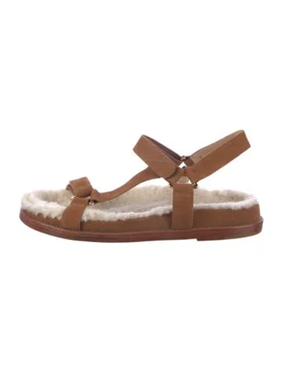 Pre-owned Porte & Paire Suede Sandals In Brown