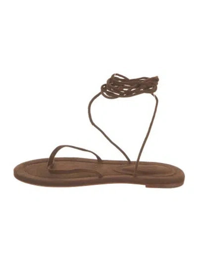 Pre-owned Porte & Paire Suede Sandals In Brown