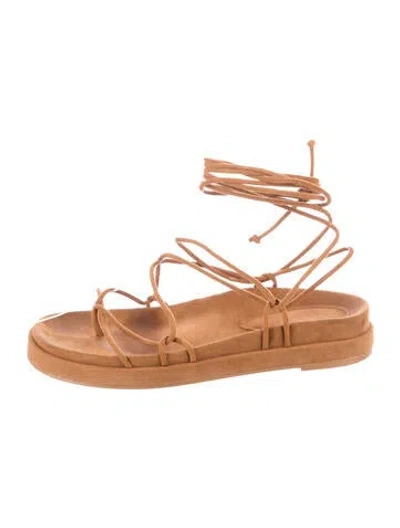 Pre-owned Porte & Paire Suede Sandals In Brown