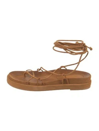 Pre-owned Porte & Paire Suede Sandals In Brown