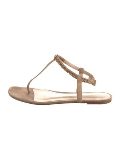 Pre-owned Porte & Paire Suede T-strap Sandals In Neutral