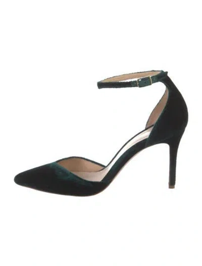 Pre-owned Porte & Paire Velvet Cutout Accent D'orsay Pumps In Green