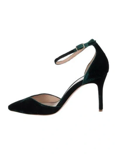 Pre-owned Porte & Paire Velvet Cutout Accent D'orsay Pumps In Green