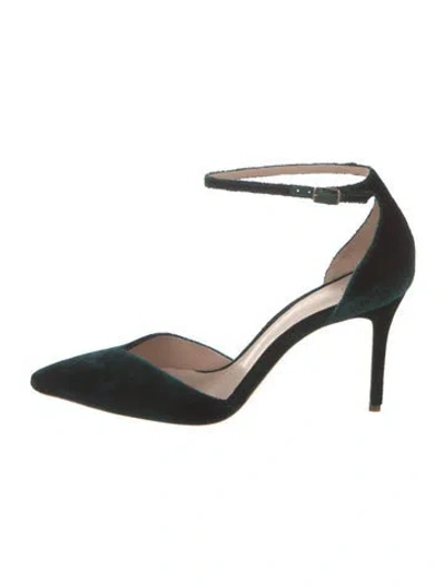 Pre-owned Porte & Paire Velvet Cutout Accent Pumps W/ Tags In Green