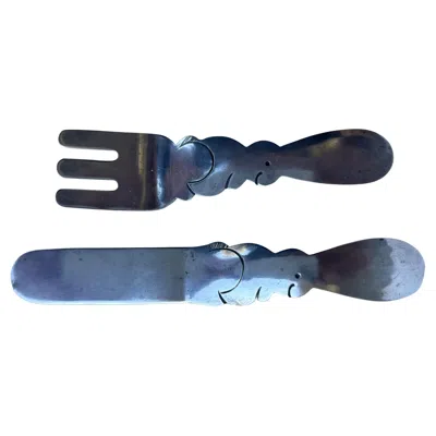 Pre-owned Porter Blanchard Sterling Silver Baby Bunny , Fork & Knife Set. In Purple