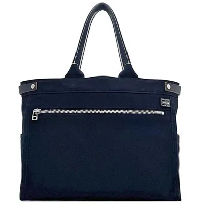 Pre-owned Porter Navy Cotton Canvas Leather Tote Bag ()