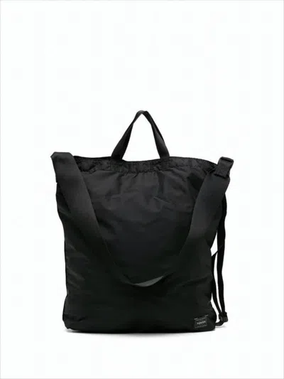 Porter Streamlined Black Tote Bag With Adjustable Strap In White