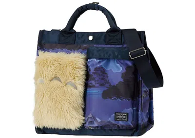 Pre-owned Porter X My Neighbor Totoro 2 Way Large Tote Bag In Navy Blue