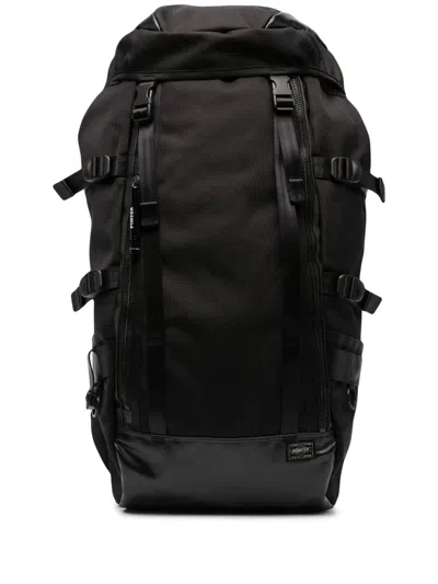 Porter-yoshida & Co Logo Patch Buckled Backpack In Black