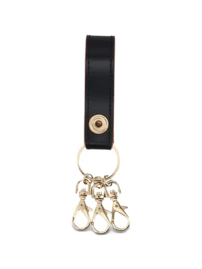 Porter-yoshida & Co Logo-engraved Leather Keyrings In Black