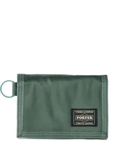 Porter-yoshida & Co Logo-patch Trifold Wallet In Green