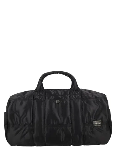 Porter-yoshida & Co Neutrals Tanker Drum Glossy Padded Handles Duffel Bag In Black
