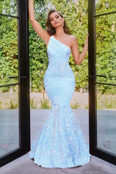 Portia And Scarlett 22350 Long Mermaid Prom Dress In Blue