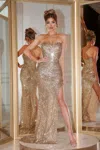 Portia And Scarlett 22410c Long Formal Prom Dress In Gold