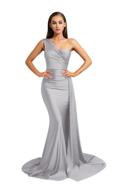Portia And Scarlett 6321 Long Single Shoulder Prom Dress In Gray