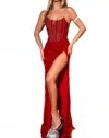 Portia And Scarlett Beaded Corset Gown In Red In Red
