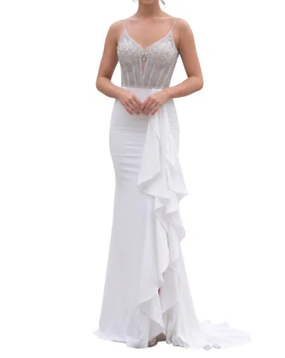 Portia And Scarlett Beaded Fitted Long Evening Gown In White