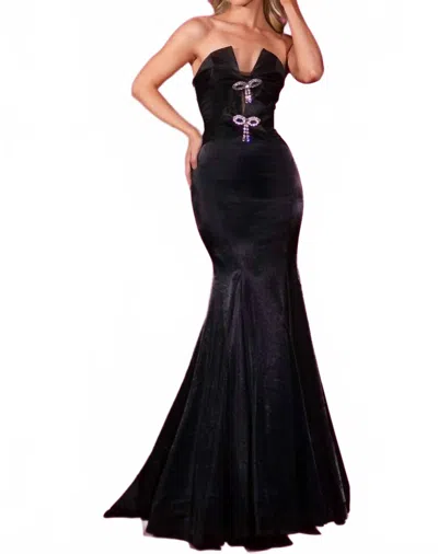 Portia And Scarlett Strapless Crystal Bow Mermaid Prom Gown In Black