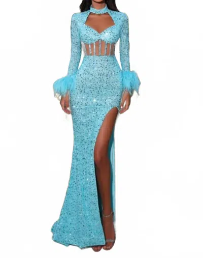 Portia And Scarlett Corset Cutout Sequin Evening Gown In Aqua In Blue