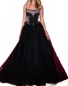 Portia And Scarlett Crystal Beaded Prom Dress In Black In Burgundy