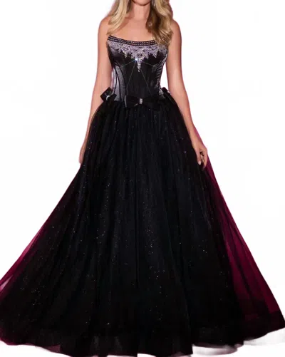 Portia And Scarlett Crystal Beaded Prom Dress In Black In Burgundy