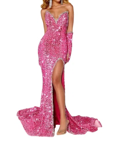 Portia And Scarlett Crystal Embellished Long Gown In Pink