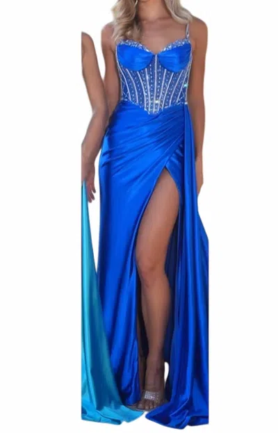 Portia And Scarlett Crystals Embellished Sweetheart Gown In Cobalt In Blue