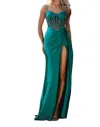 Portia And Scarlett Crystals Embellished Sweetheart Gown In Emerald In Green