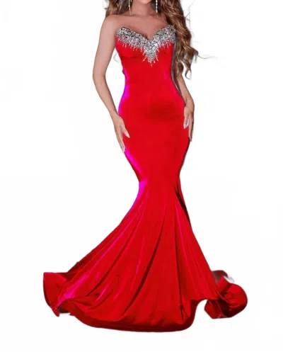 Portia And Scarlett Strapless Jeweled Prom Dress In Red In Purple