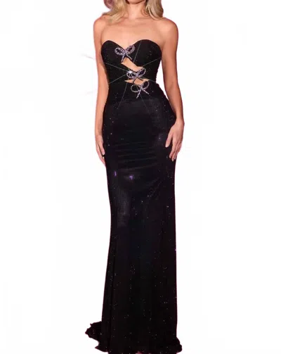 Portia And Scarlett Fitted Strapless Long Formal Gown In Black
