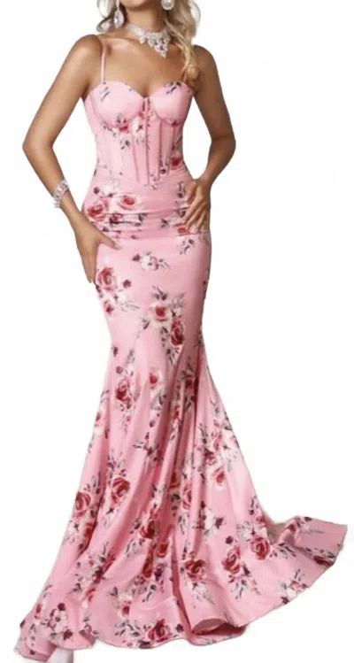 Portia And Scarlett Floral Corset Gown In Pink Multi