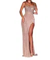 Portia And Scarlett Fully Beaded Strapless Gown In Champagne In Multi
