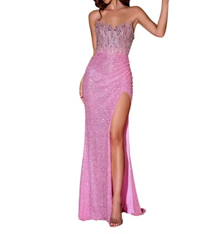 Portia And Scarlett Fully Beaded Strapless Gown In Pink