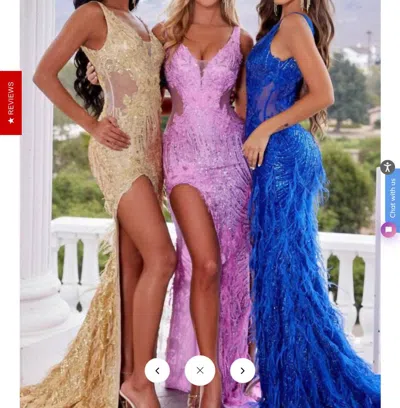 Portia And Scarlett High Slit Feather Gown In Gold In Multi