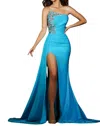 Portia And Scarlett Jeweled Asymmetrical Prom Gown In Blue Turquoise In Blue