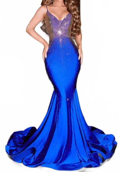 Portia And Scarlett Jeweled Cutout Back Prom Dress In Cobalt Gold In Blue