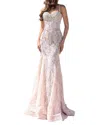 Portia And Scarlett Lace And Crystal Mermaid Gown In Cinder Pink Ab In Pink