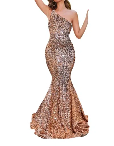 Portia And Scarlett Long Sequin Formal Prom Dress In Rose Gold In Animal Print