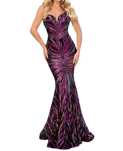Portia And Scarlett Long Strapless Mermaid Prom Dress In Black/hot Pink/gold In Multi