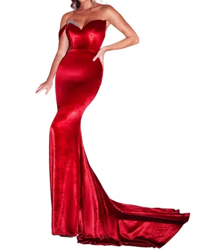 Portia And Scarlett Velvet Sweetheart Neck Long Gown In Red In Purple