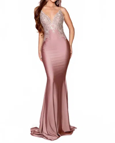 Portia And Scarlett Lycra Fitted Full-length Formal Gown In Mauve In Multi